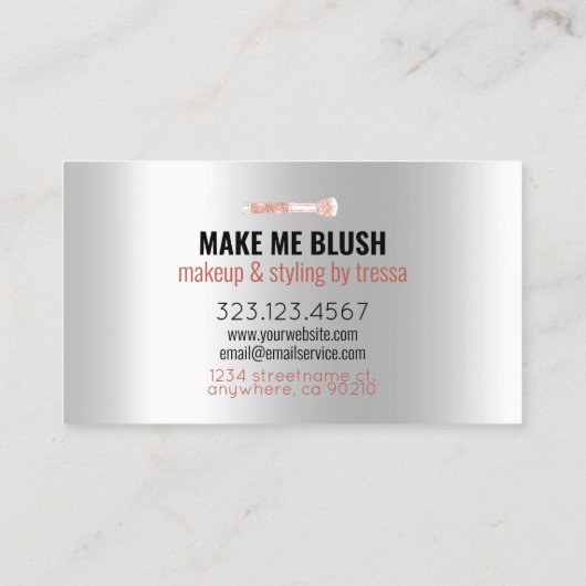 Artistisch Roos glitter met metaal Platinum Ice Visitekaartje (Achterkant)