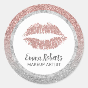 Artistisch Roos Gold Silver Glitter Lips afdrukken Ronde Sticker