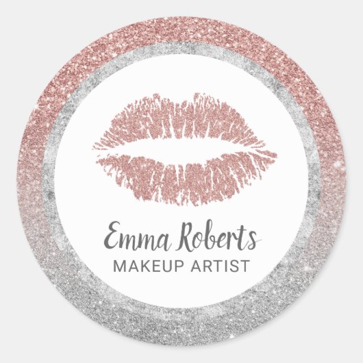 Artistisch Roos Gold Silver Glitter Lips afdrukken Ronde Sticker (Voorkant)
