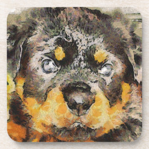Artistisch rottweiler-papaverportret bier onderzetter