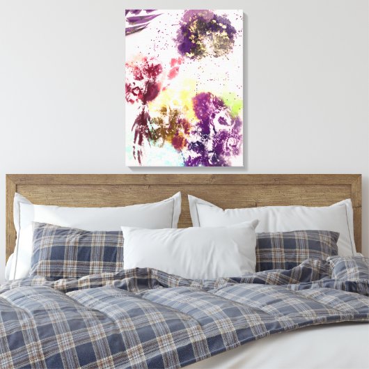 Artistisch roze Paarse flora met botanische verf Canvas Afdruk (Insitu (Slaapkamer))