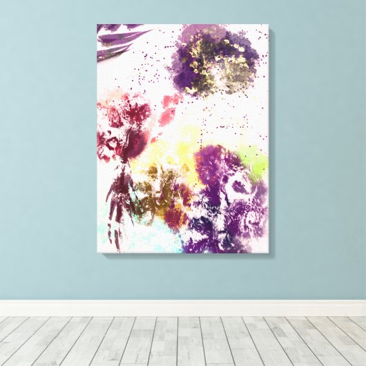 Artistisch roze Paarse flora met botanische verf Canvas Afdruk (Insitu (Houten vloer))