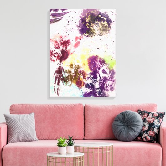 Artistisch roze Paarse flora met botanische verf Canvas Afdruk (Insitu (Woonkamer))