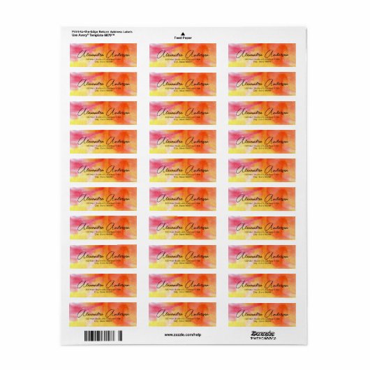 Artistisch roze rood Oranje geel grafisch scriptla Etiket (Full Sheet)