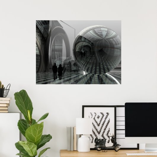 Artistisch sci-fi poster "Wandelend in een buitena (Thuiskantoor)