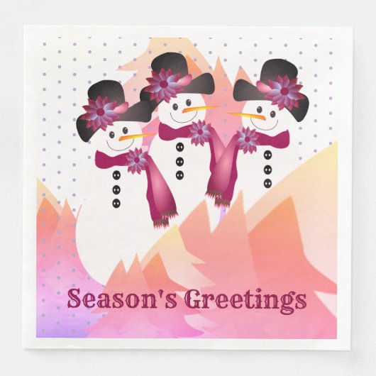 Artistisch Snowman met roze en Bourgogne Servet (Voorkant)
