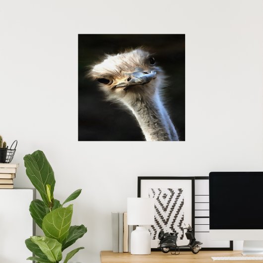 Artistisch struisvogelportret met fijne uitdrukkin poster (Thuiskantoor)