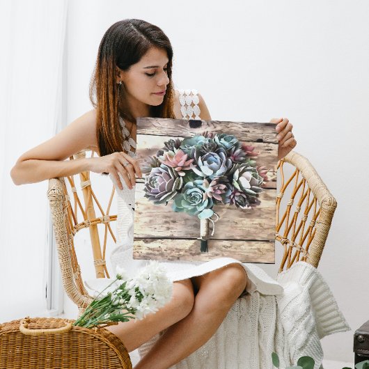 Artistisch Succulent Bouquet in pasteelschelpen Canvas Afdruk