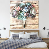 Artistisch Succulent Bouquet in pasteelschelpen Canvas Afdruk (Insitu (Slaapkamer))