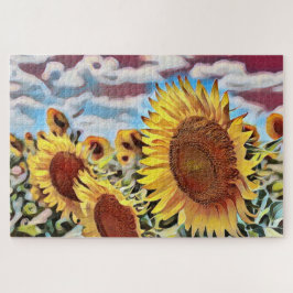 Artistisch veld van de digitale zonnebloemen legpuzzel