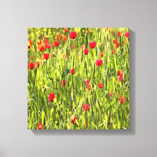 Artistisch weide Poppy Landschap Canvas Afdruk (Voorkant)