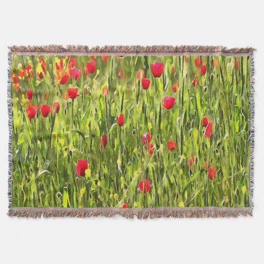 Artistisch weide Poppy Landschap Deken (Voorkant)