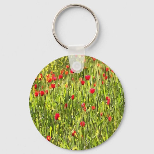 Artistisch weide Poppy Landschap Sleutelhanger (Voorkant)