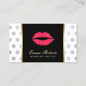 Artistische rode lips Moderne ZilverStippen Visitekaartje (Voorkant)