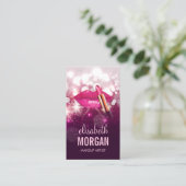 Artistische rode lips roze gliters mousserend visitekaartje (Staand voorkant)