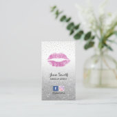 Artistische roze lips crème Silver Glitter Salon Visitekaartje (Staand voorkant)