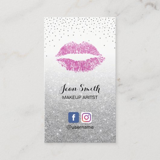 Artistische roze lips crème Silver Glitter Salon Visitekaartje (Voorkant)