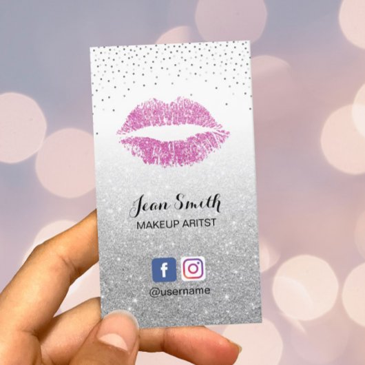 Artistische roze lips crème Silver Glitter Salon Visitekaartje