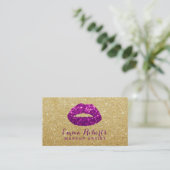 Artistist met moderne Lips Gold en Paarse glitter Visitekaartje (Staand voorkant)