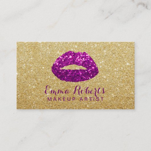 Artistist met moderne Lips Gold en Paarse glitter Visitekaartje (Voorkant)