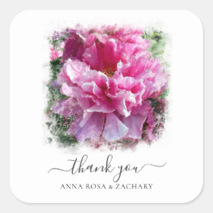 *~* Artististisch roze pony Floral Hartelijk dank Vierkante Sticker