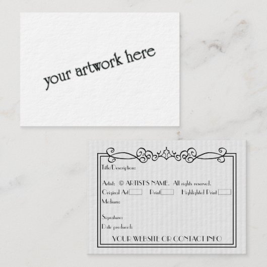 Artists' Blank ACEO Miniature Art Kaarten w COA Visitekaartje (Voorkant / Achterkant)