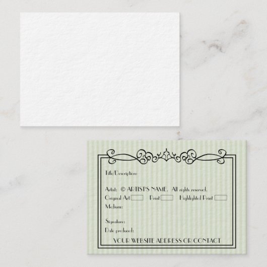 Artist's Blank ACEO Miniature Art Kaarten w COA Visitekaartje (Voorkant / Achterkant)