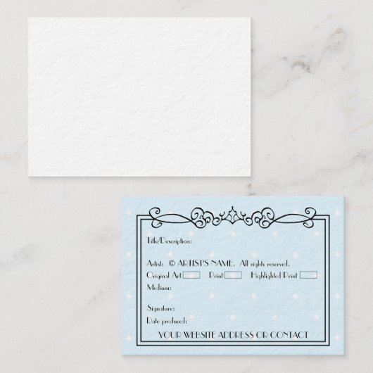 Artist's Blank ACEO Miniature Art Kaarten w COA Visitekaartje (Voorkant / Achterkant)