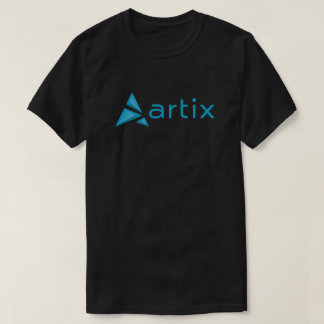 Artix logo en merk op donker borst t-shirt
