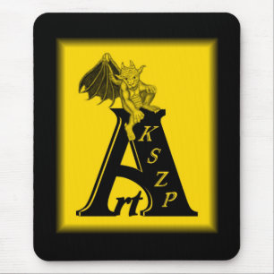 ArtKSZP Logo mit kleinem Golem schwarz gelb design Muismat