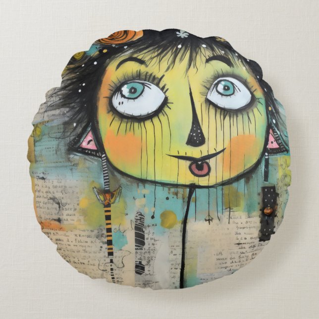 ArtLady 11 Charmant en verontrust Rond Kussen (Voorkant)