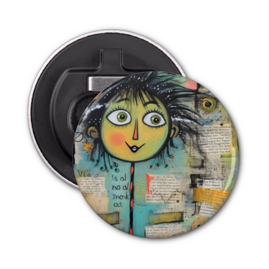 ArtLady 17 Charmant en bedroefd Button Flesopener (Voorkant)