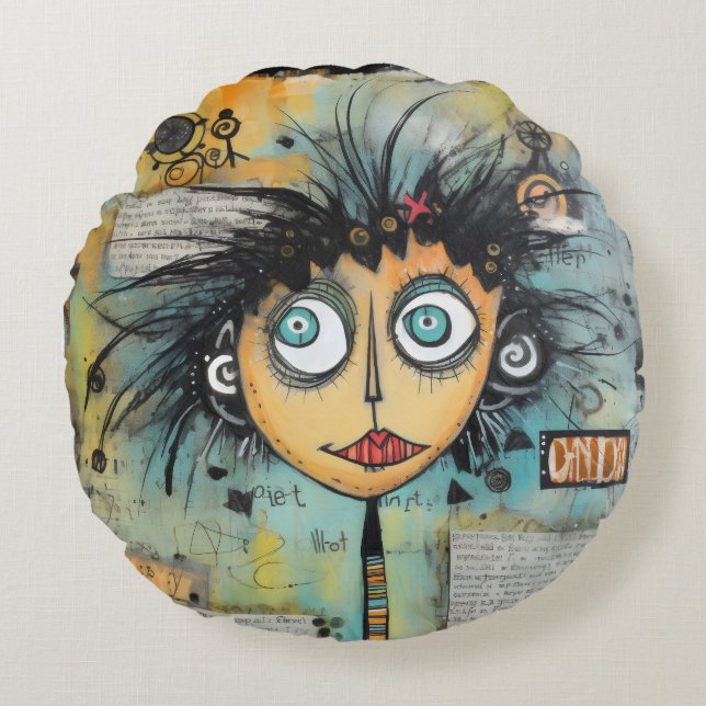 ArtLady 21 Charmant en verontrust Rond Kussen (Voorkant)