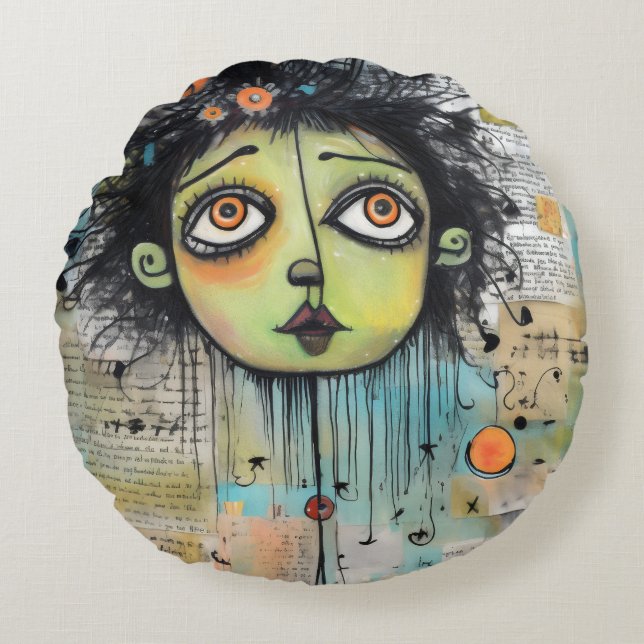 ArtLady 29 Charmant en verontrust Rond Kussen (Voorkant)