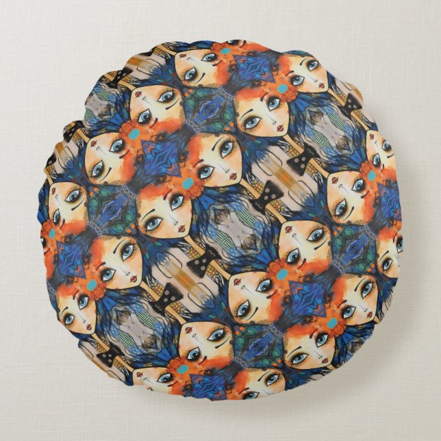 ArtLady 31 Charmant en verdrietig Rond Kussen (Voorkant)