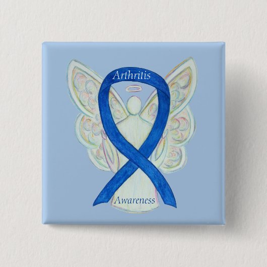 Artritis Awareness Blue Ribbon Angel Custom Pin Vierkante Button 5,1 Cm (Voorkant)