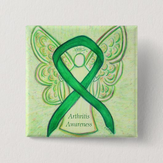 Artritis Bewustheid Groene Ribbon Angel Aangepaste Vierkante Button 5,1 Cm (Voorkant)