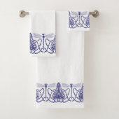Arts and Crafts Blauwe & Witte Dragonflies Frieze Bad Handdoek (Insitu)