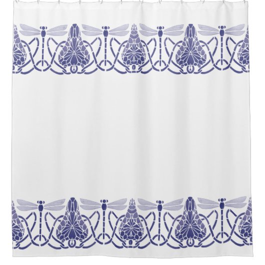 Arts and Crafts Blauwe & Witte Dragonflies Frieze Douchegordijn (Voorkant)