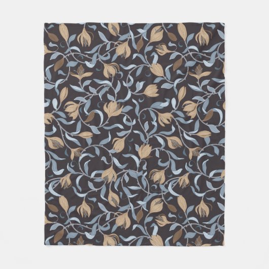 Arts and Crafts Geïnspireerd Blauw en Goud Bloemen Fleece Deken (Voorkant)