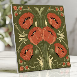 Arts and Crafts Klaproos Bloemmotief op Olijfgroen Tegeltje