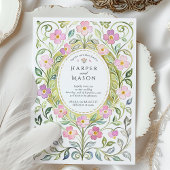 Arts and Crafts Pink Floral Watercolor Wedding Kaart