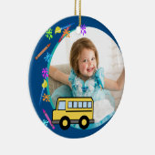 Arts and Crafts School Bus Blauw Keramisch Ornament (Rechts)