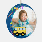Arts and Crafts School Bus Blauw Keramisch Ornament (Links)