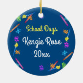 Arts and Crafts School Bus Blauw Keramisch Ornament (Achterkant)