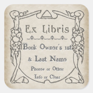 Arts and Crafts Style Bookplate (gepersonaliseerd) Vierkante Sticker