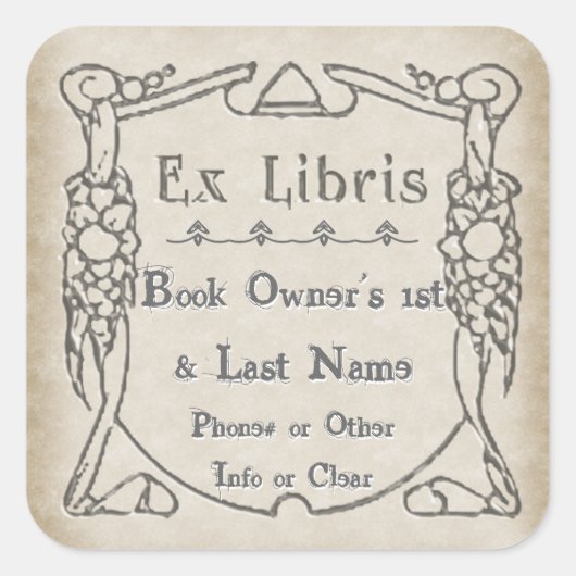 Arts and Crafts Style Bookplate (gepersonaliseerd) Vierkante Sticker (Voorkant)