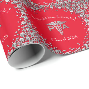Arts Assistent Afgestudeerd Rood Zilver Cadeaupapier