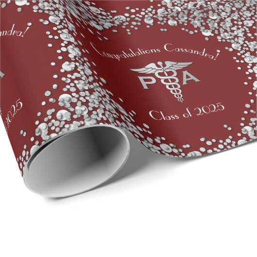 Arts Assistent PA Afstuderen Maroon Zilver Cadeaupapier (Rol Hoek)