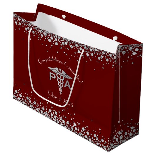 Arts Assistent PA Afstuderen Maroon Zilver Groot Cadeauzakje (Voorkant Gekanteld)